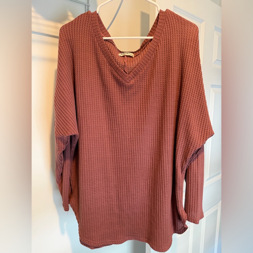 Mauve waffle knit v-neck long sleeve